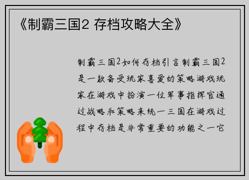 《制霸三国2 存档攻略大全》