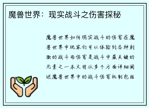魔兽世界：现实战斗之伤害探秘